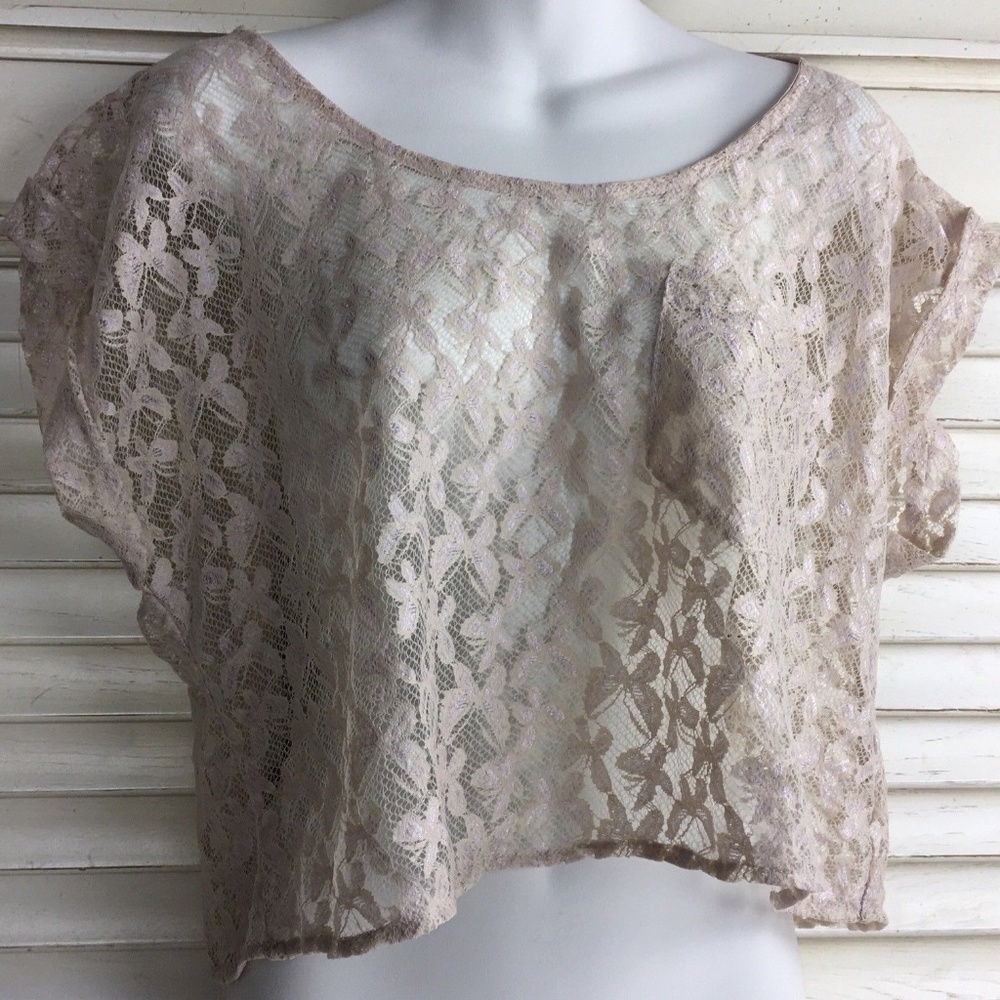 Forever 21 Crop Top Butterfly Print Lace Sheer
